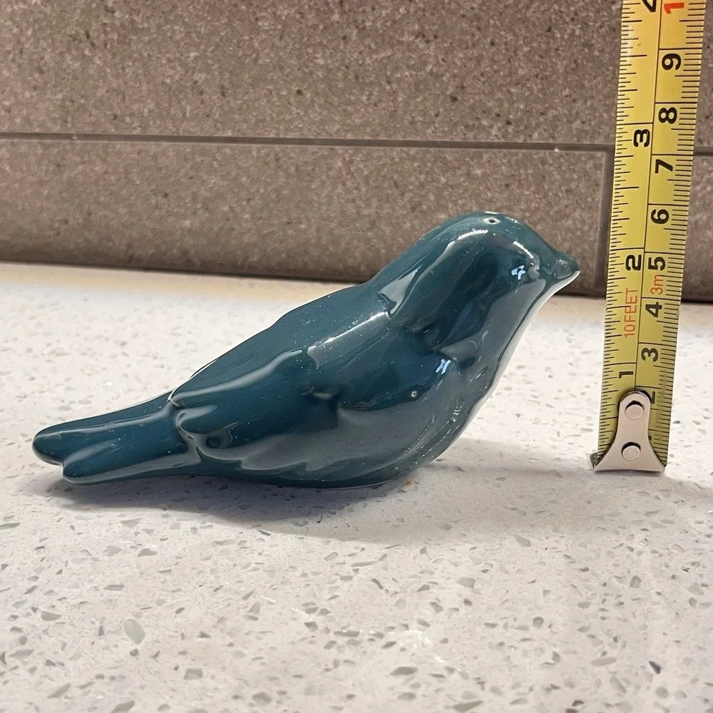 Pier 1 Imports Teal Ceramic Bird Salt & Pepper Shaker Set Retired MCM Farmhouse